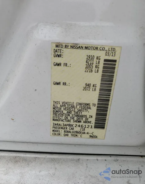 2013 Nissan Altima 2.5 from USA, damaged, VIN 1N4AL3AP8DC246121